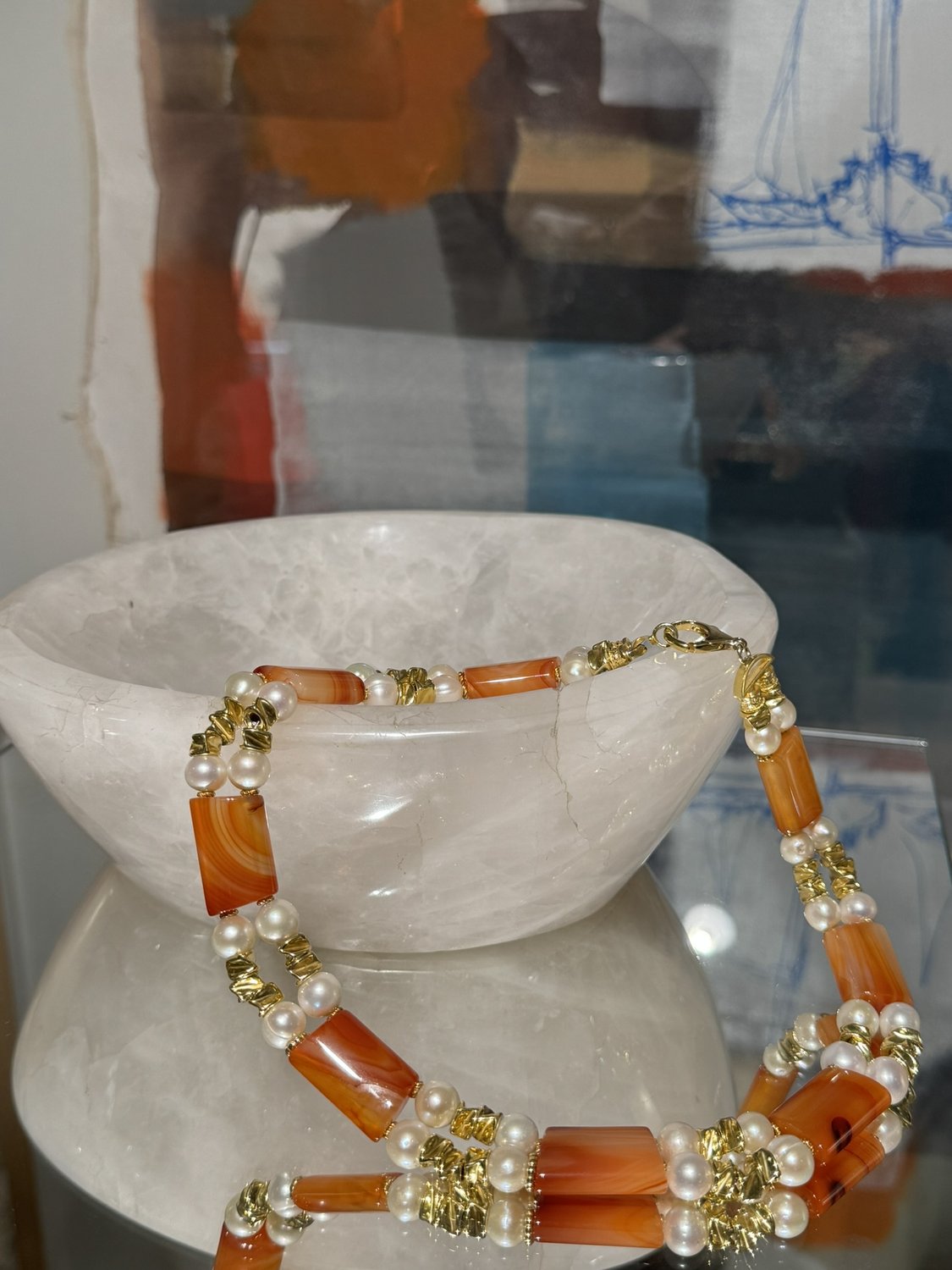 Colar de pérolas e ágatas cornalinas 3